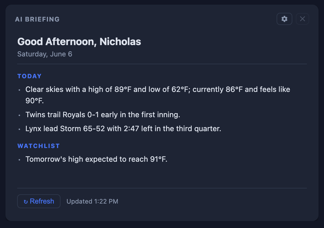 AI Briefing widget