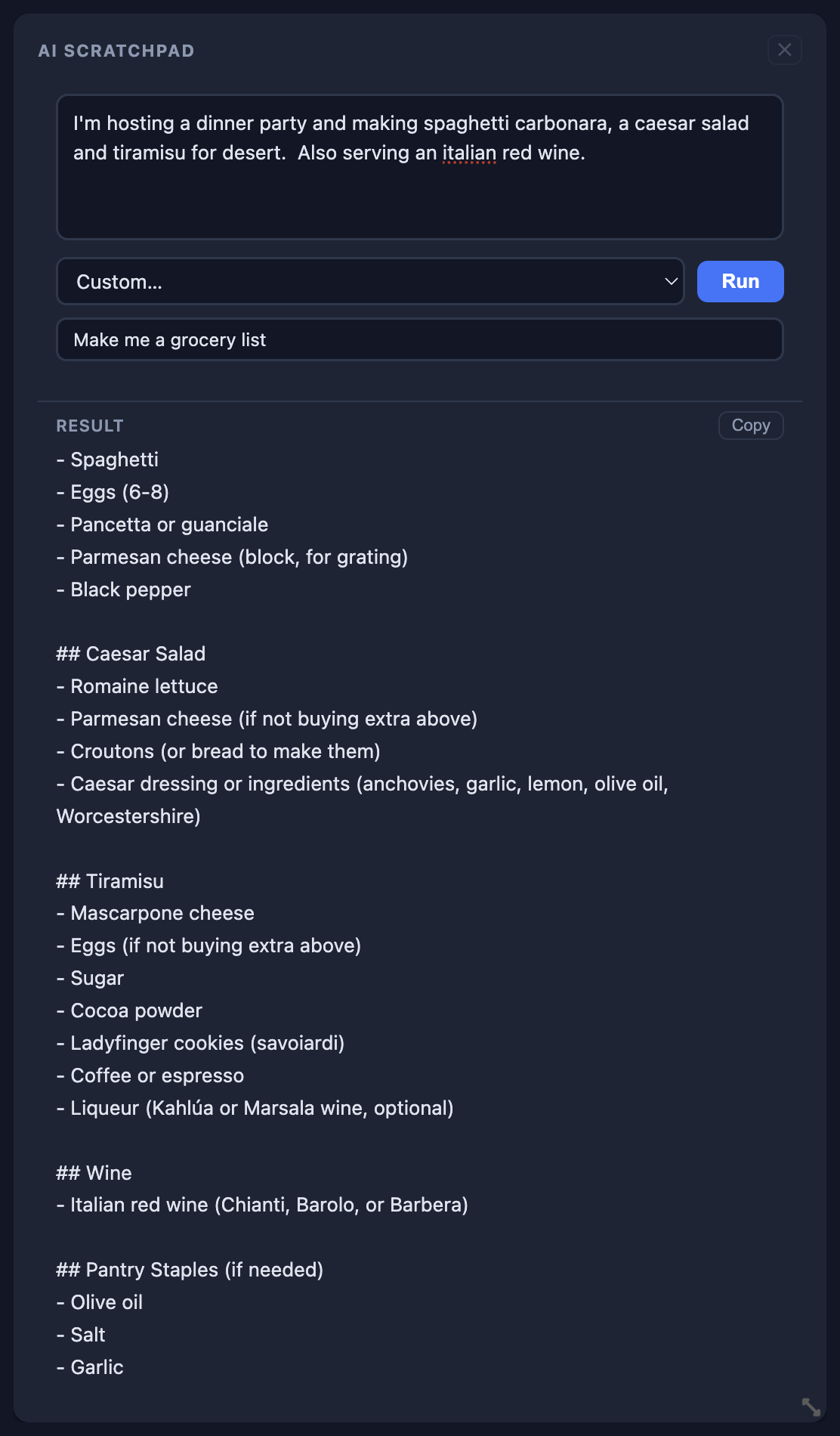 AI Scratchpad widget