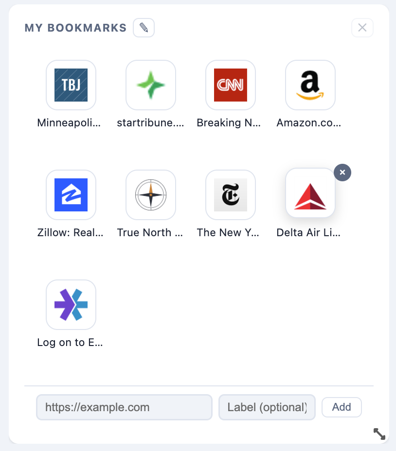 Bookmarks widget
