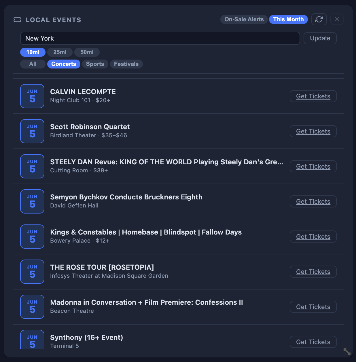 Local Events widget