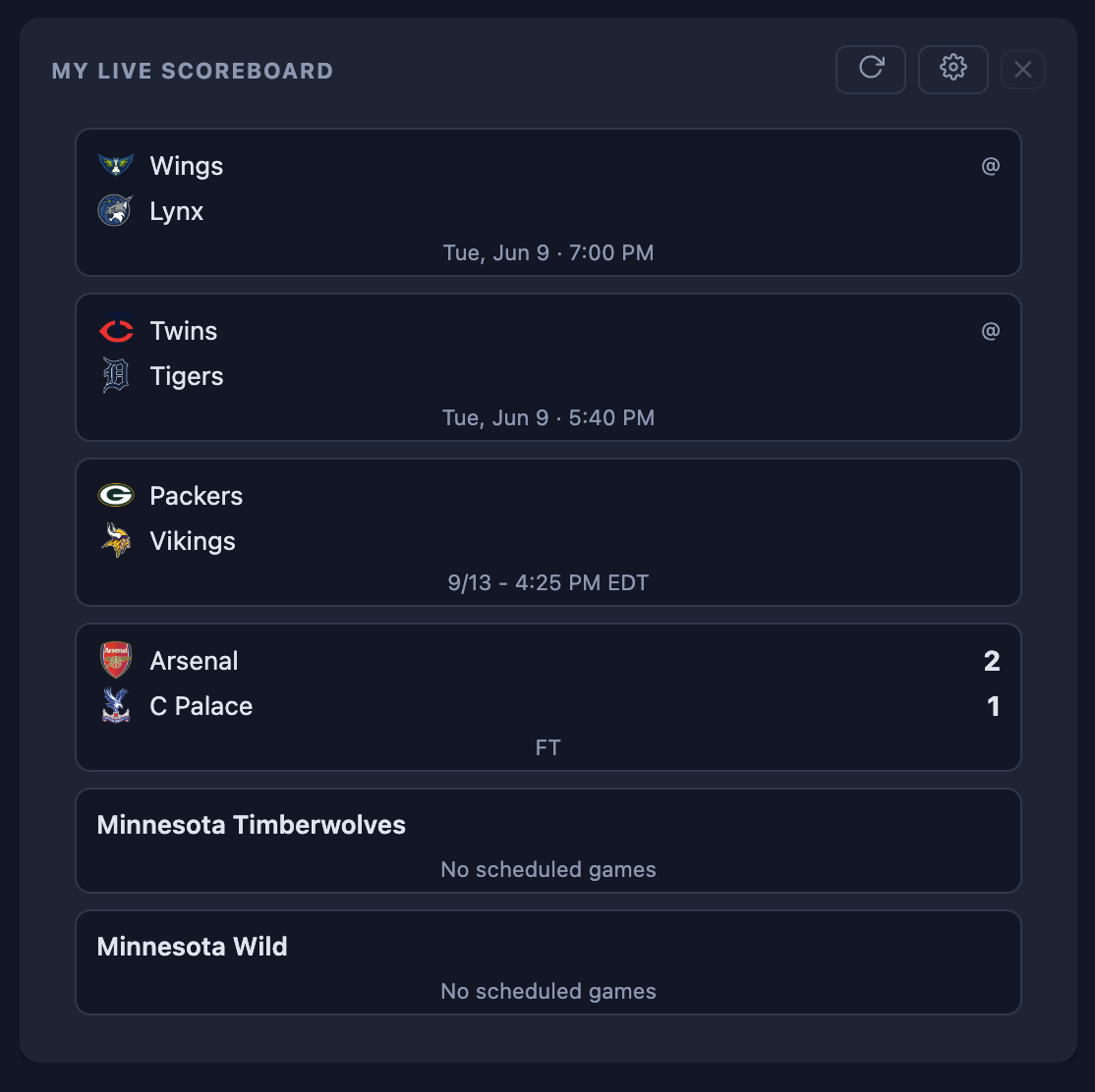 My Live Scoreboard widget