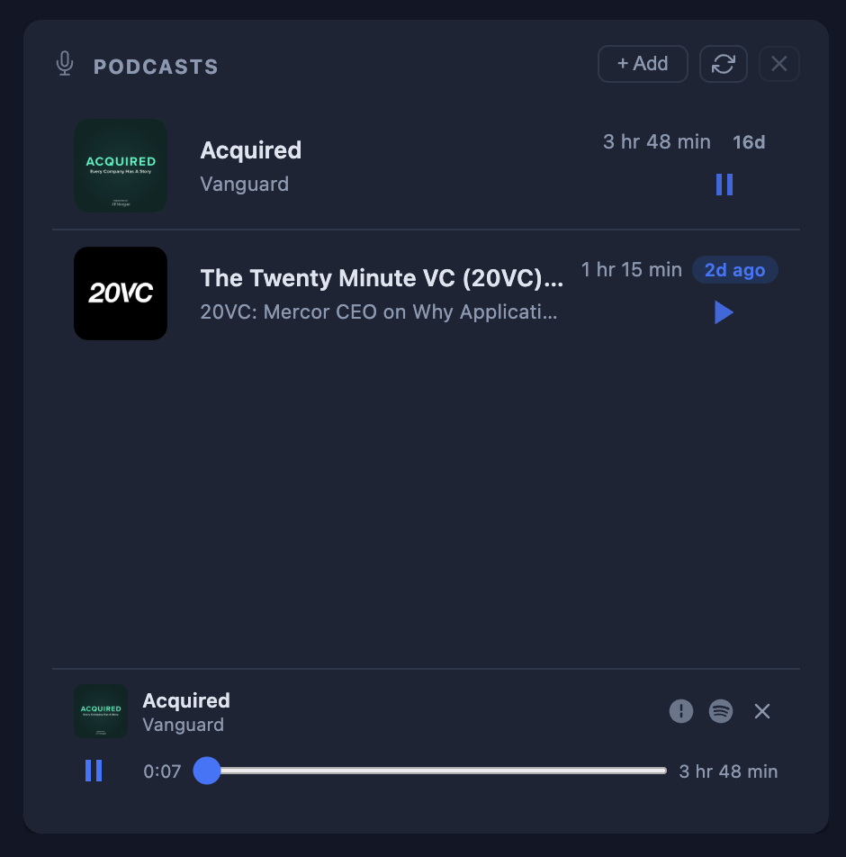 Podcasts widget